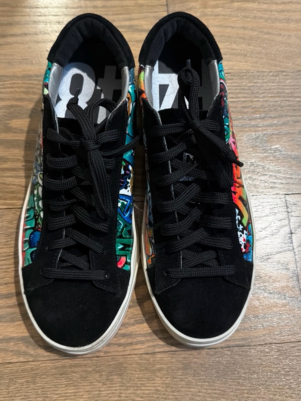 P448 Women's Black Multicolor Graffiti Low-Top Sneakers